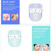 Maschera LED terapia luce blu e trasparente, trattamento acne e infiammazione, miglioramento energia cellulare, cura pelle viso.