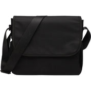 Borsa a tracolla nera unisex, design minimalista, chiusura a patta, tessuto resistente, ideale per lavoro e tempo libero. Accessorio moda versatile.