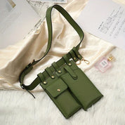 Borsa a tracolla verde oliva in pelle sintetica con doppia tasca, design elegante e moderno, ideale per moda donna, accessori versatili.