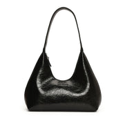 Borsa a spalla nera in pelle sintetica, design elegante e moderno, ideale per moda donna. Accessorio versatile per ogni occasione.