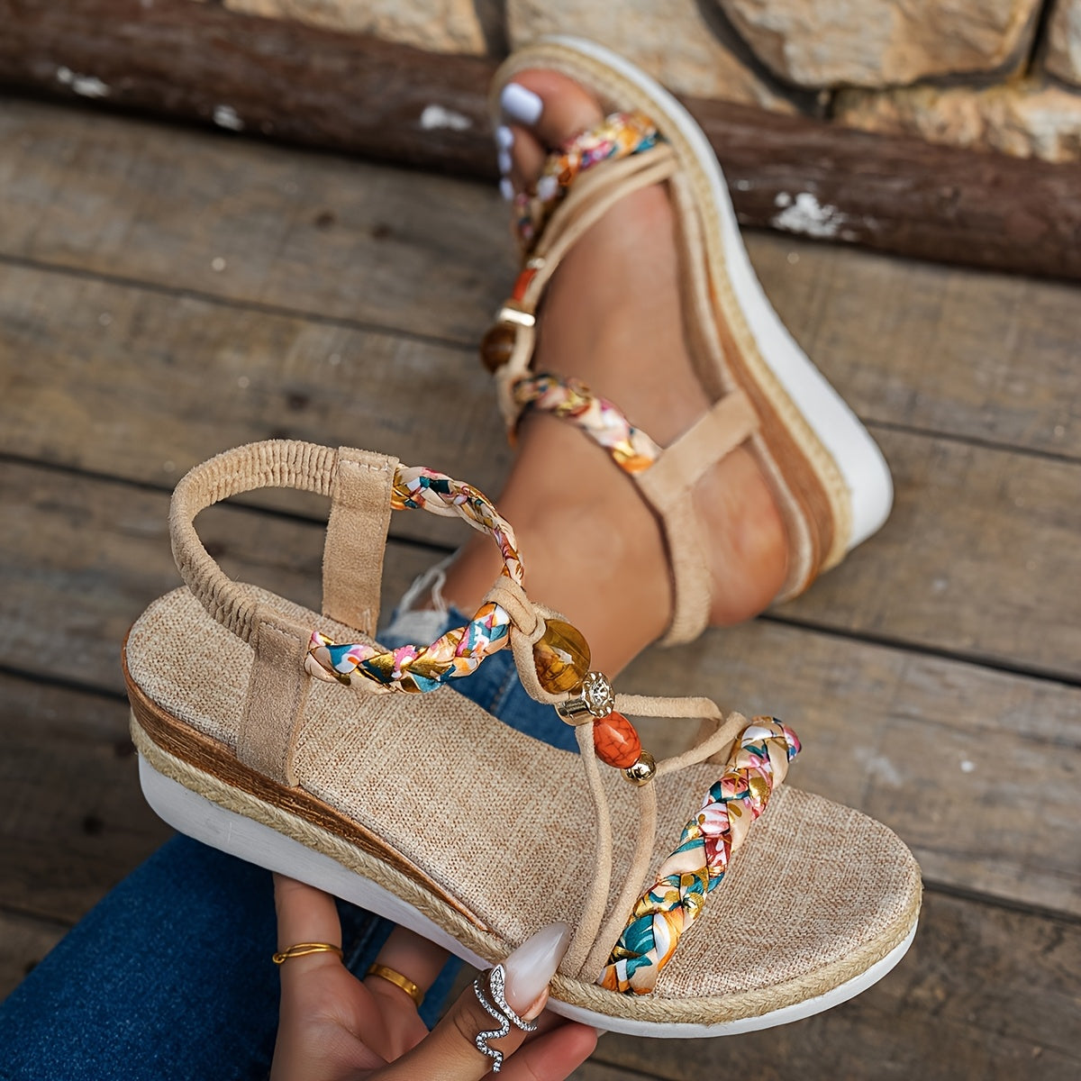 Sandali Orthopedic con Zeppa in Iuta Intrecciata a Mano con Arch Support e Cinturino Regolabile 2