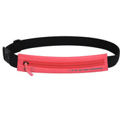 Marsupio sportivo rosa e nero con cerniera, cintura regolabile, ideale per corsa e attività all'aperto. Accessorio leggero e pratico.