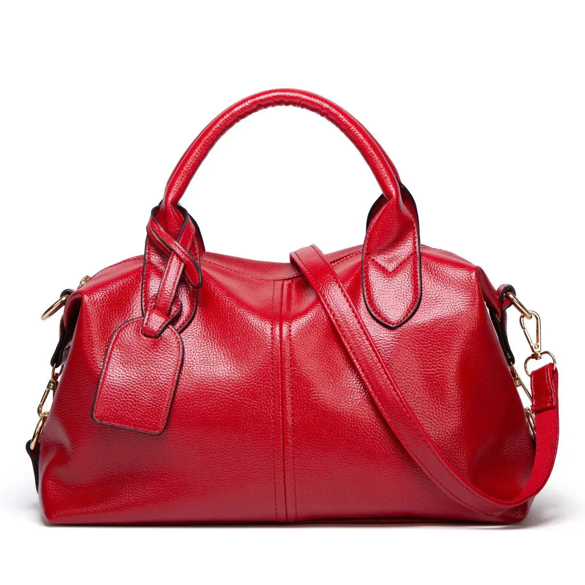 Borsa a mano in pelle rossa con tracolla regolabile, design elegante e moderno, accessorio moda donna, ideale per ogni occasione.
