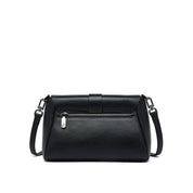 Borsa a tracolla nera in pelle con zip frontale, design elegante e moderno, ideale per donna. Accessorio moda versatile e di tendenza.