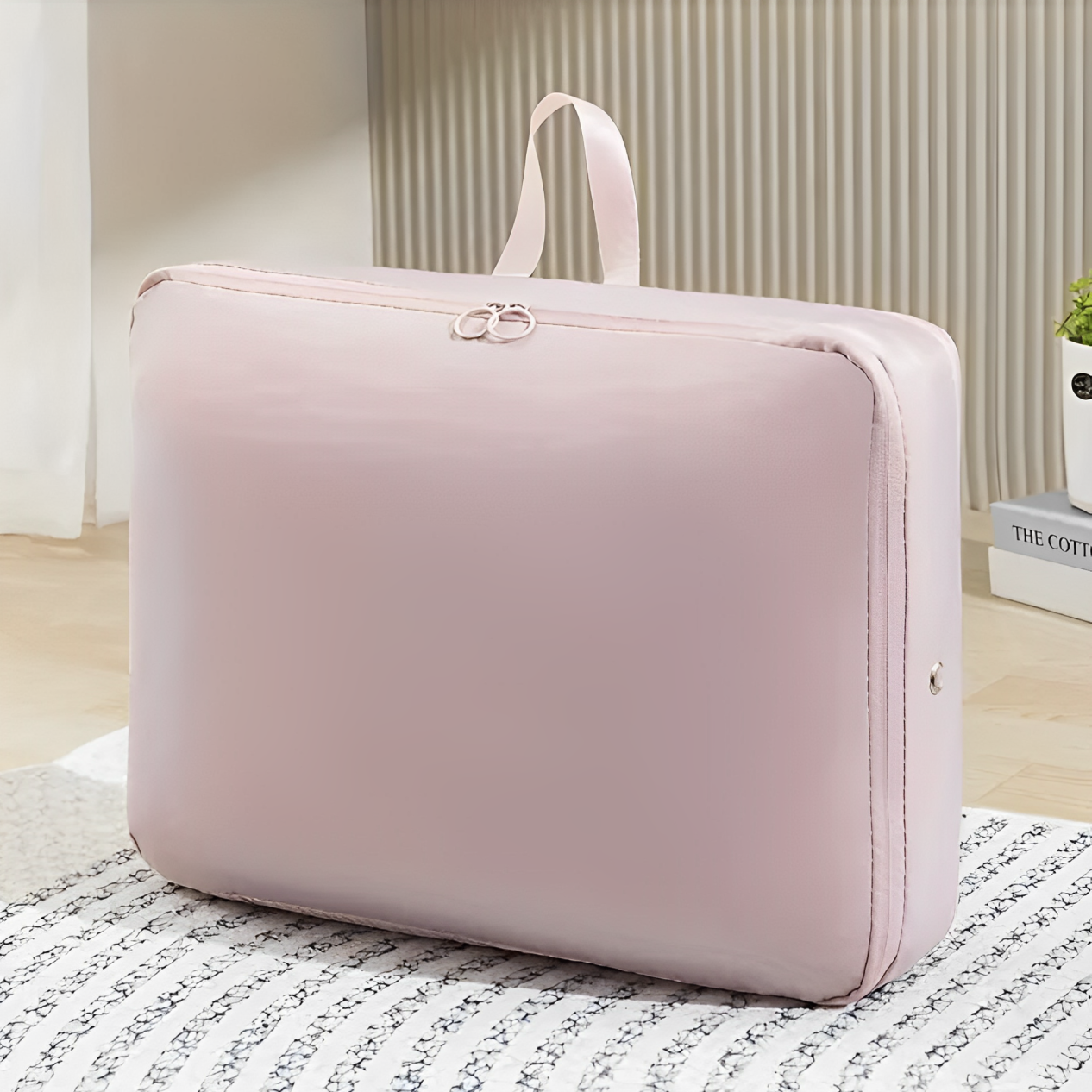 Borsa organizer da viaggio rosa, grande capacità, con manico e cerniera, ideale per valigia, camera da letto o armadio.