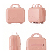 Valigia rigida rosa, design compatto, manico ergonomico, chiusura a zip, ideale per viaggi brevi. Accessorio da viaggio elegante e funzionale.