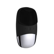 Dispositivo di pulizia viso nero, spazzola in silicone, design ergonomico, ricaricabile, per cura della pelle, esfoliazione e massaggio facciale.