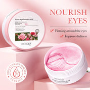 Maschera occhi Bioaqua con acido ialuronico alla rosa, idratante e illuminante, riduce occhiaie e rughe, estratto di rosa, 98% naturale.