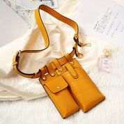 Borsa a tracolla gialla in pelle PU con doppia tasca, design moderno e funzionale, ideale per moda donna. Accessorio elegante e pratico.