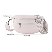 Marsupio donna in pelle rosa con tracolla regolabile a motivo geometrico, doppia cerniera, dimensioni 24.5x14.5x8 cm, moda accessori eleganti.