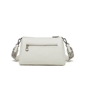 Borsa a tracolla bianca in pelle con cerniera frontale e tracolla regolabile. Design elegante, ideale per moda donna e accessori di tendenza.