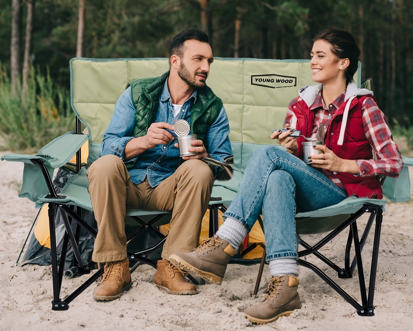 Sedia da Campeggio Pieghevole per Due Persone con Struttura Robusta e Comfort Imbottito 1