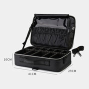 Borsa organizer nera per fotocamera, dimensioni 41x29x10 cm, con scomparti regolabili e tasche interne, ideale per trasporto attrezzatura fotografica.