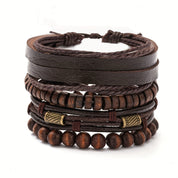 Set Bracciali Uomo in Pelle e Legno Elegante e Resistente 2