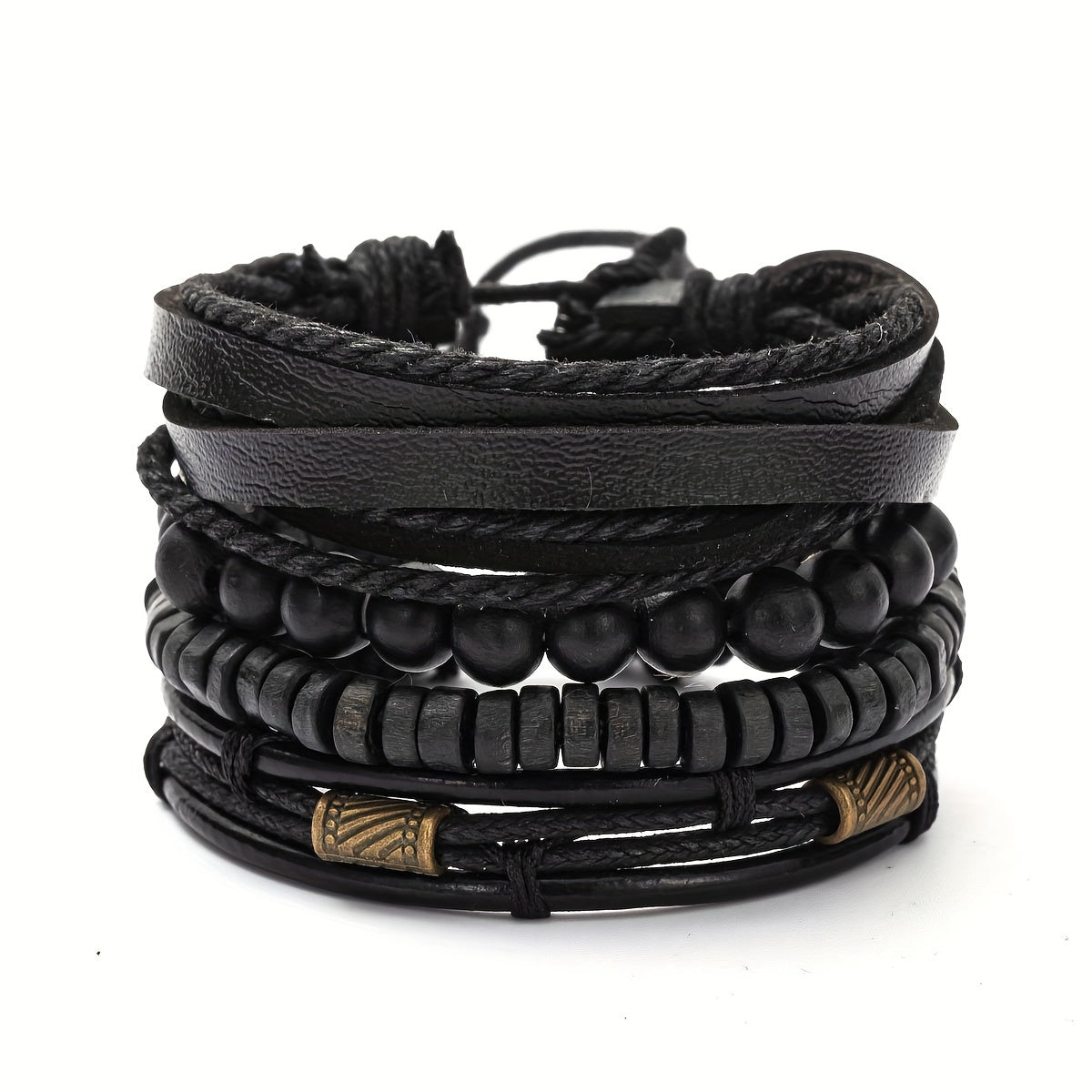 Set Bracciali Uomo in Pelle e Legno Elegante e Resistente 4