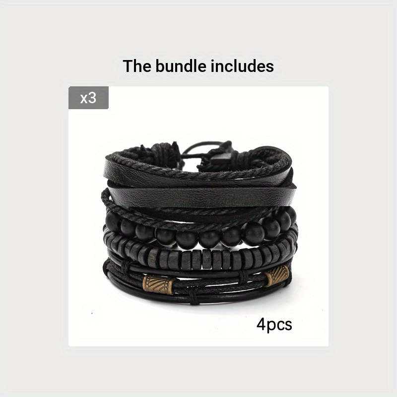 Set Bracciali Uomo in Pelle e Legno Elegante e Resistente 6