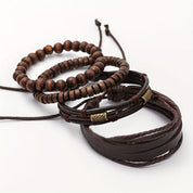 Set Bracciali Uomo in Pelle e Legno Elegante e Resistente 7