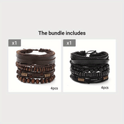 Set Bracciali Uomo in Pelle e Legno Elegante e Resistente 8