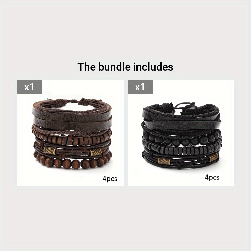 Set Bracciali Uomo in Pelle e Legno Elegante e Resistente 8