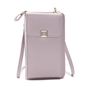 Borsa a tracolla in pelle sintetica lilla, design compatto con chiusura a bottone, ideale per smartphone e accessori. Elegante e pratica.