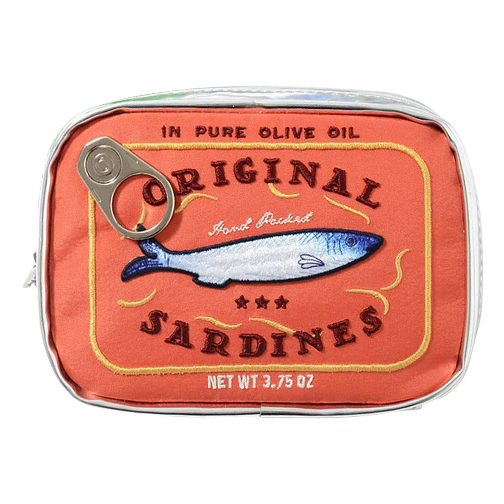 Scatola di sardine in olio d'oliva, design vintage, etichetta rossa con pesce blu, scritta "Original Sardines", 3.75 oz.