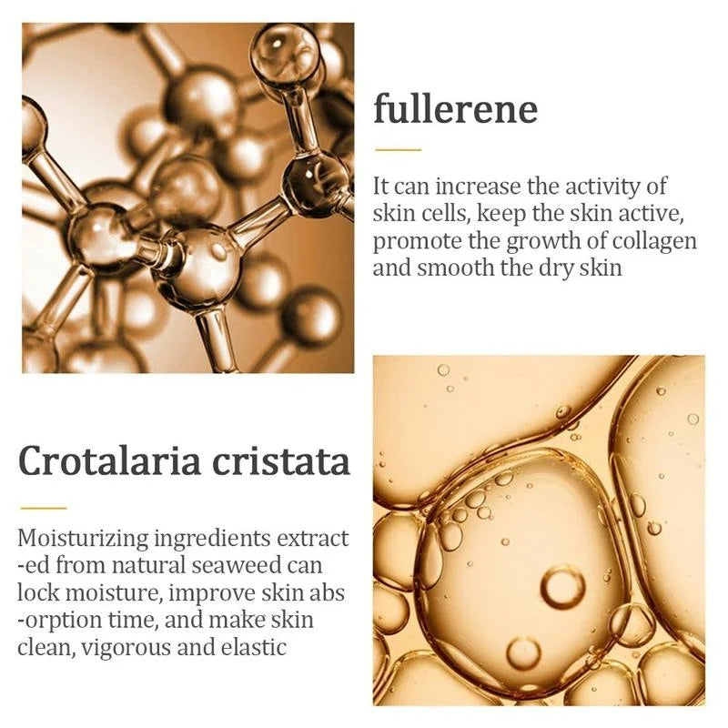 Molecola di fullerene e estratto di Crotalaria cristata, ingredienti per la cura della pelle, migliorano collagene, idratazione e elasticità cutanea.