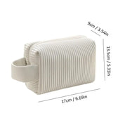 Astuccio da viaggio bianco in silicone impermeabile, dimensioni 17x9x13,5 cm, con manico laterale. Ideale per cosmetici e accessori da bagno.