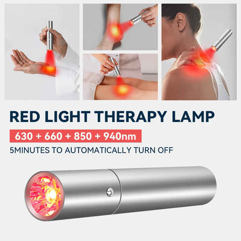 Lampada terapia luce rossa portatile, lunghezze d'onda 630-940nm, per sollievo muscolare e articolare. Spegnimento automatico dopo 5 minuti.