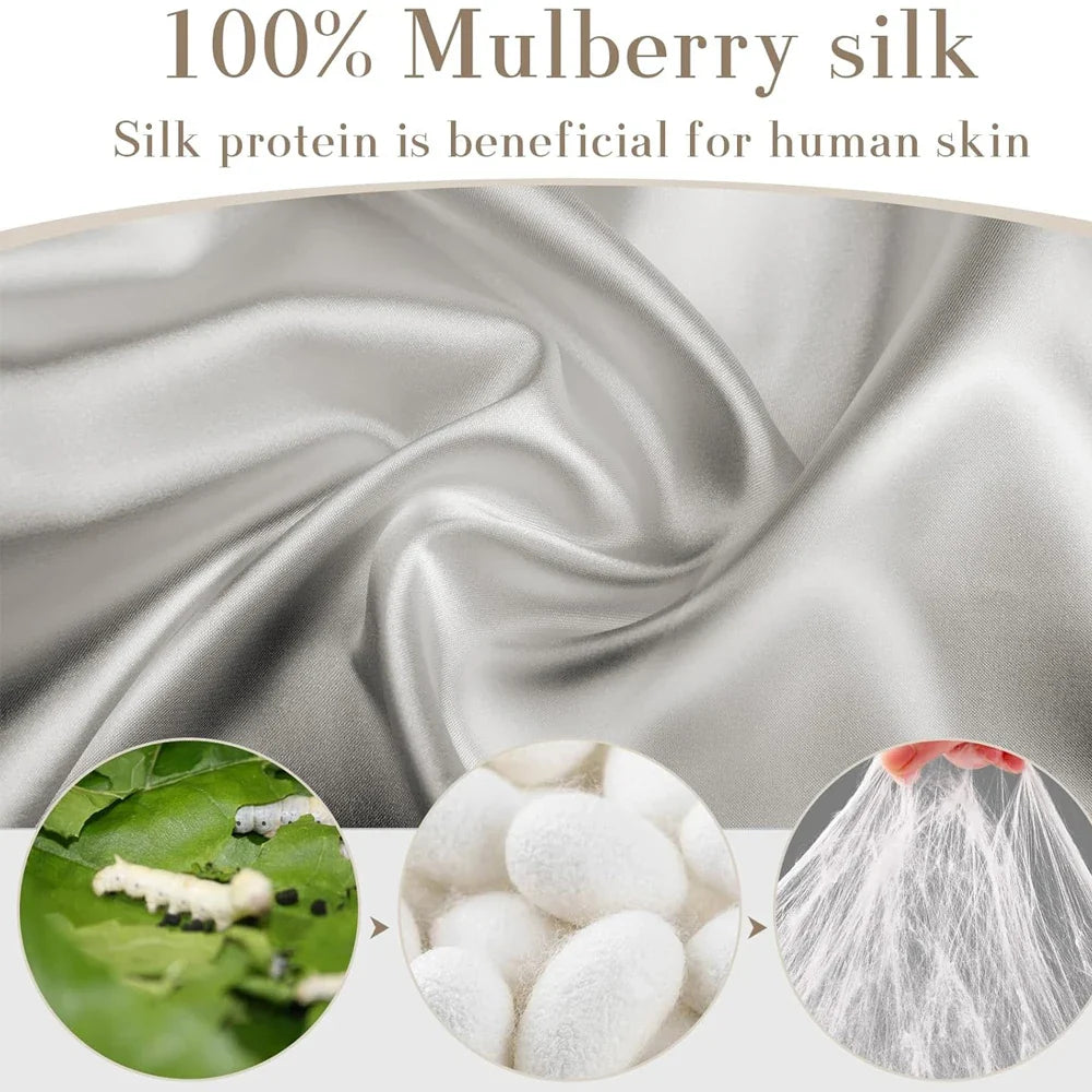 Seta di gelso 100% naturale, liscia e lucente, con bachi da seta e bozzoli. Benefici per la pelle. Tessuto di alta qualità per abbigliamento e biancheria.