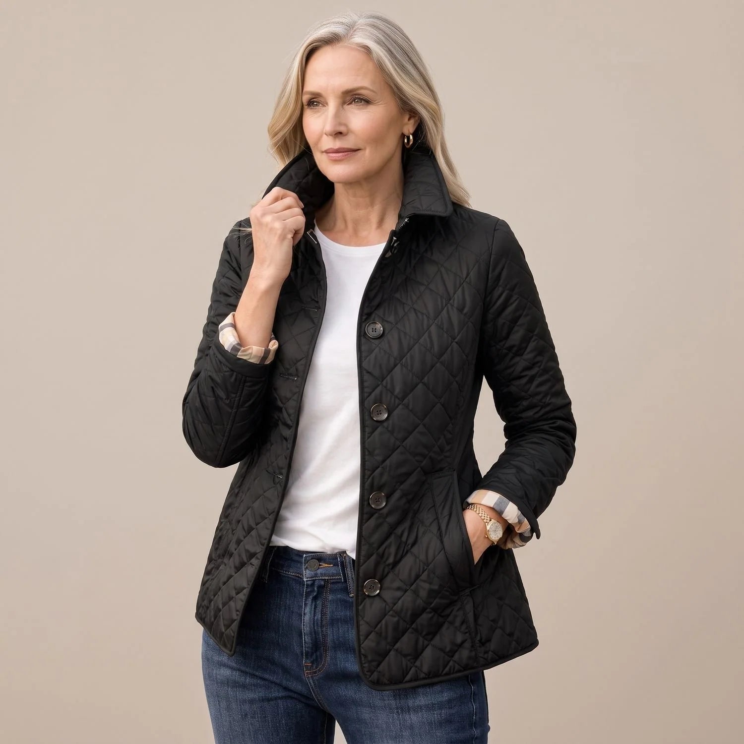 Sophie | Damen Steppjacke mit Knopfleiste leichte taillierte Übergangsjacke 0