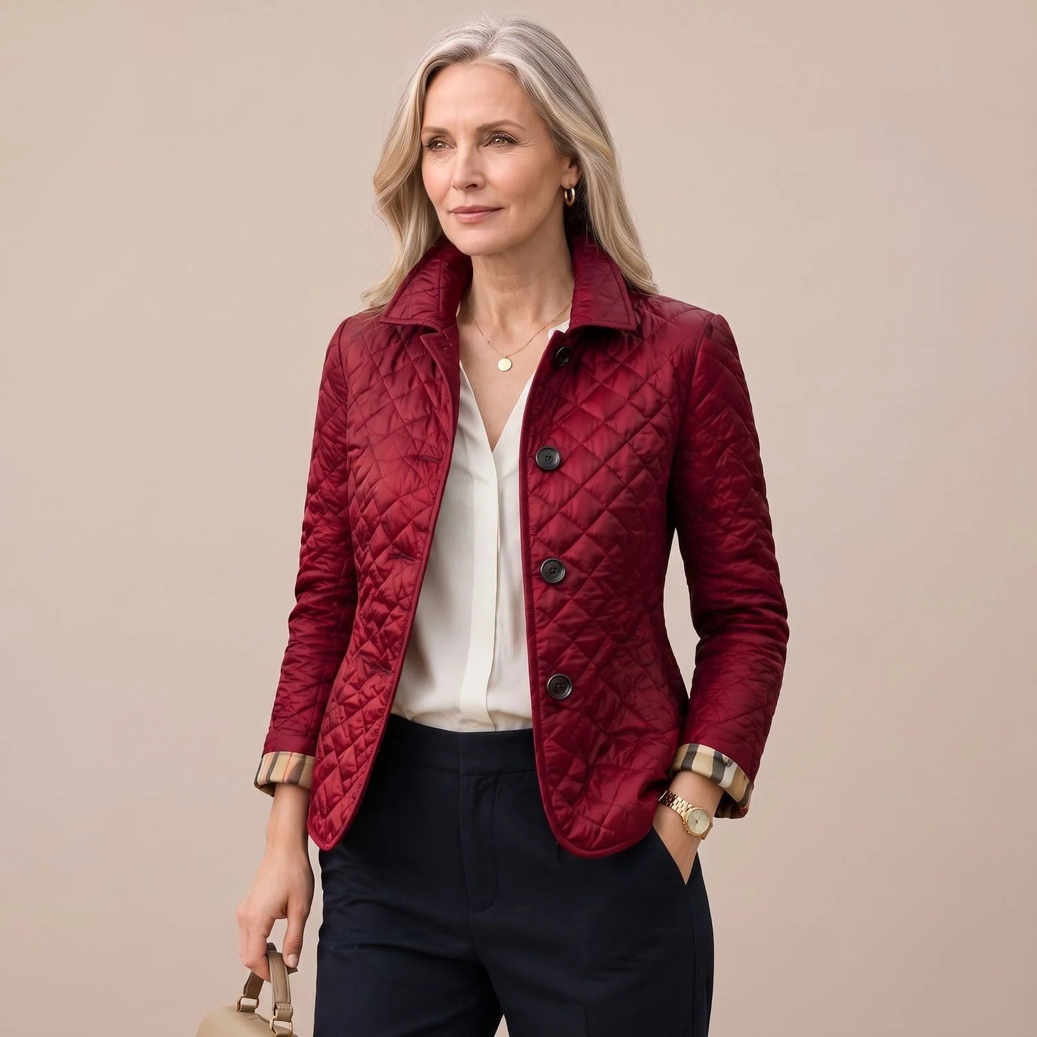 Sophie | Damen Steppjacke mit Knopfleiste leichte taillierte Übergangsjacke 5