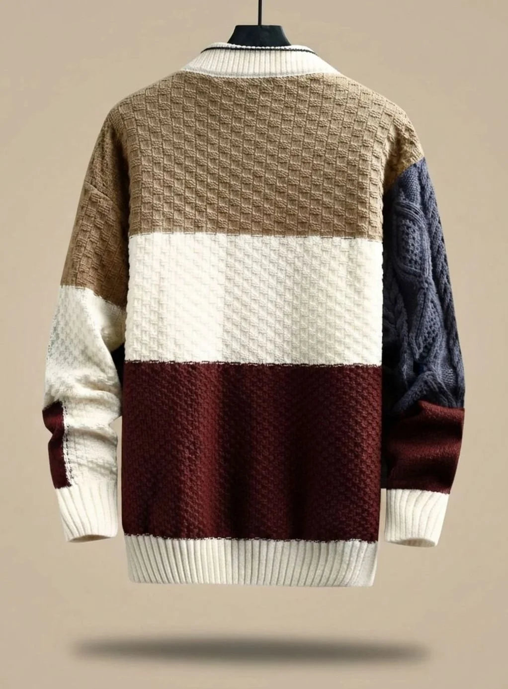 Stefan | Herren Strickpullover Colorblock Grobstrick Cardigan 1