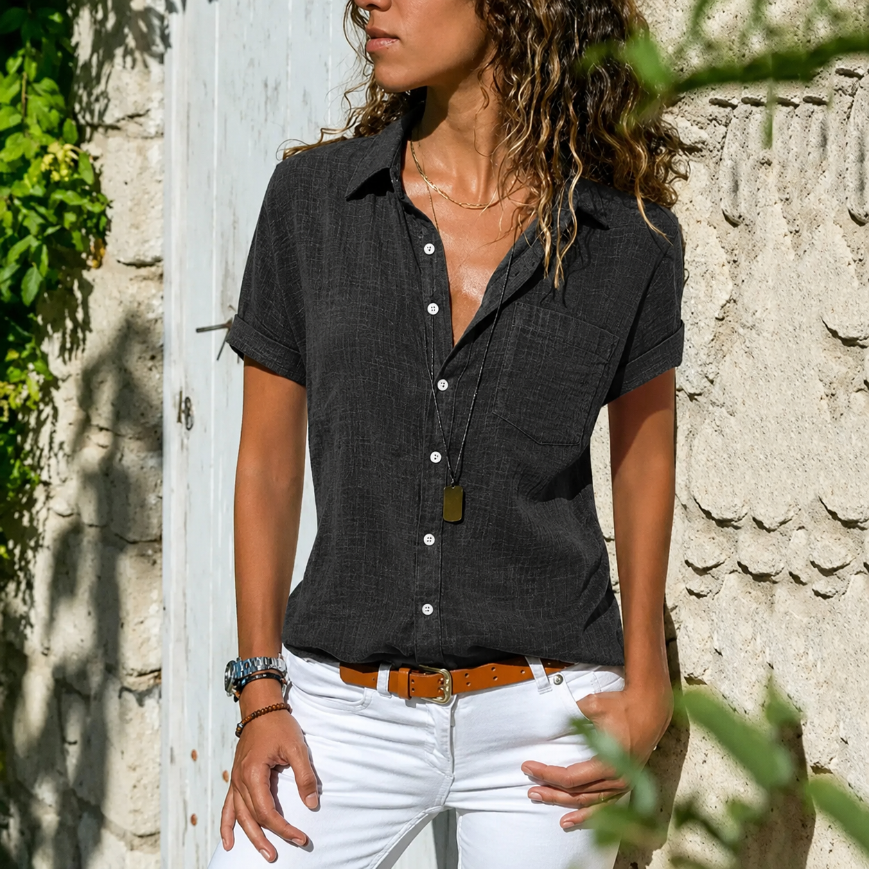 Camicetta Donna Elegante con Bottoni e Tasche Frontali - Camicette Donna Raffinate per Ogni Occasione