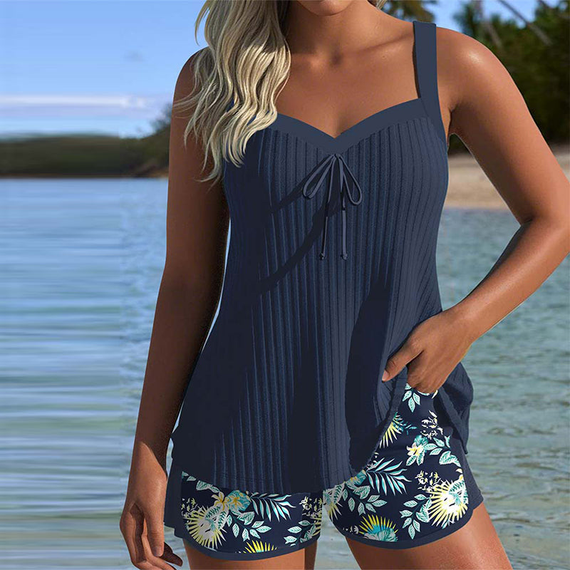 Tankini Donna A Righe Con Pantaloncini Da Spiaggia - Elegante E Comodo Per L'Estate 0