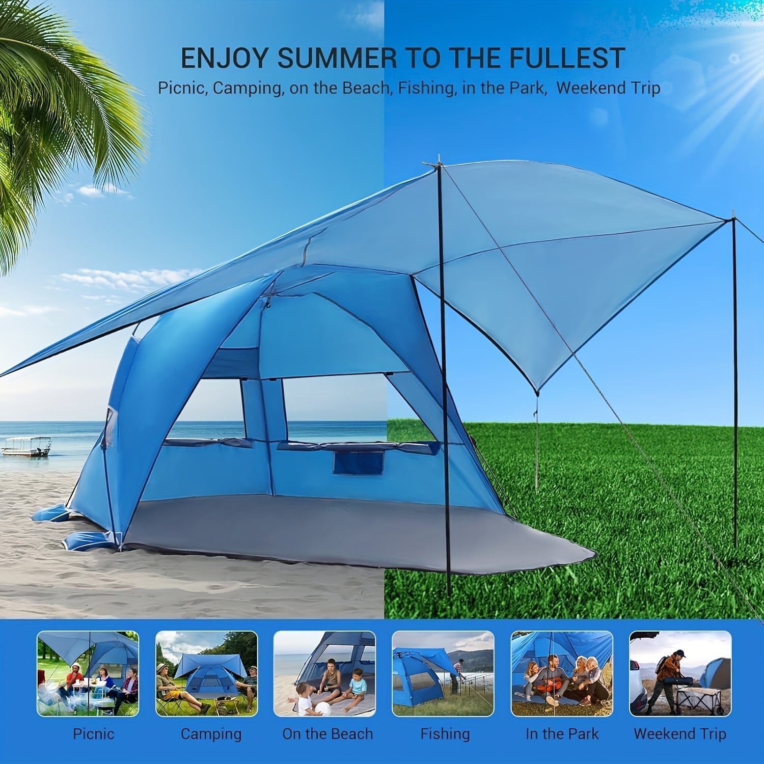 Tenda da Spiaggia Leggera e Spaziosa con Protezione UV per 4-6 Persone 1