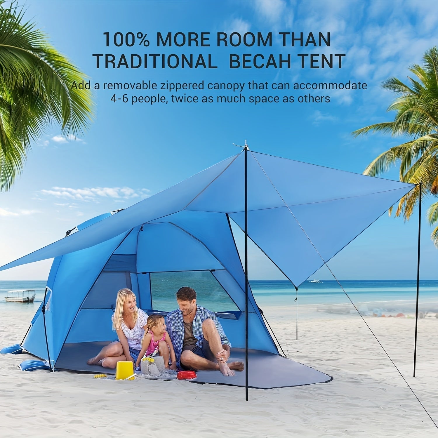Tenda da Spiaggia Leggera e Spaziosa con Protezione UV per 4-6 Persone 2