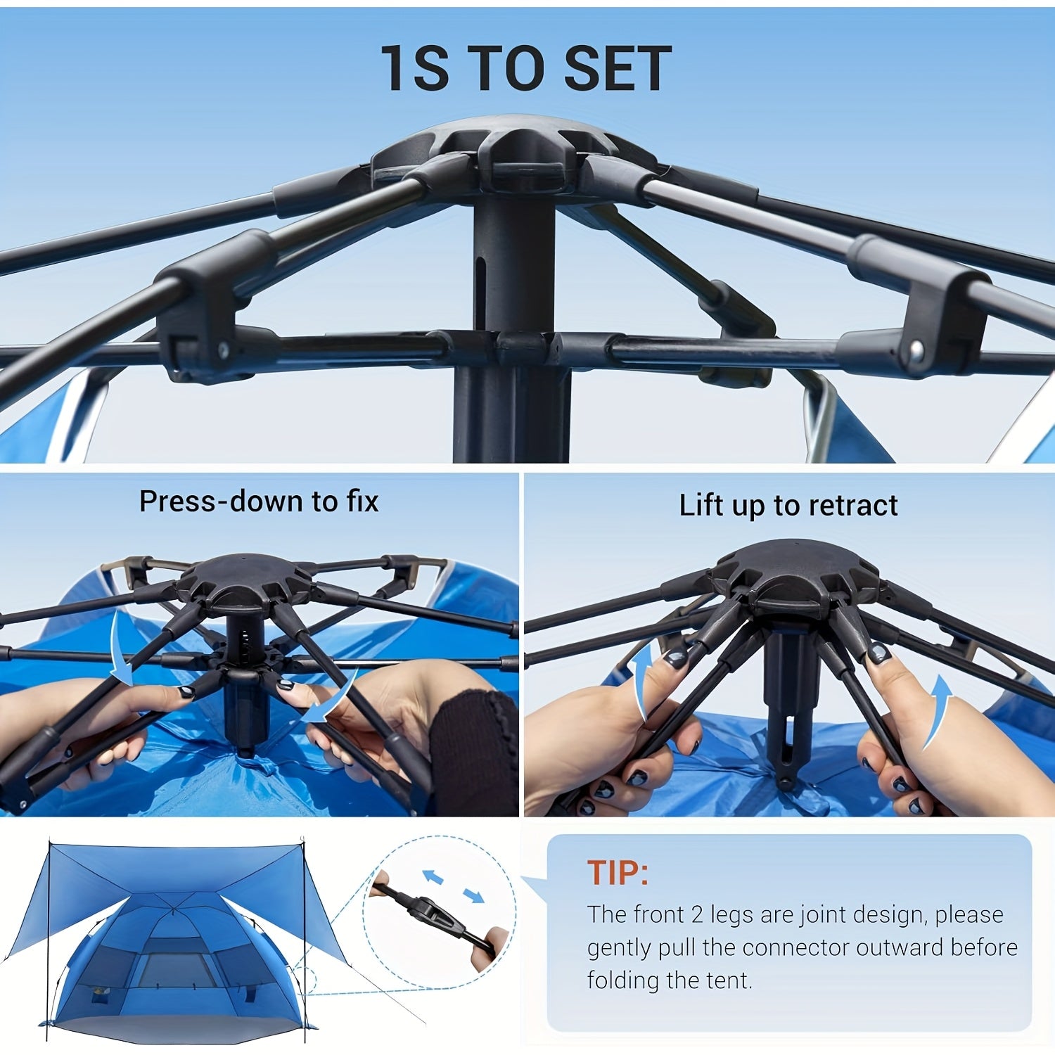 Tenda da Spiaggia Leggera e Spaziosa con Protezione UV per 4-6 Persone 6