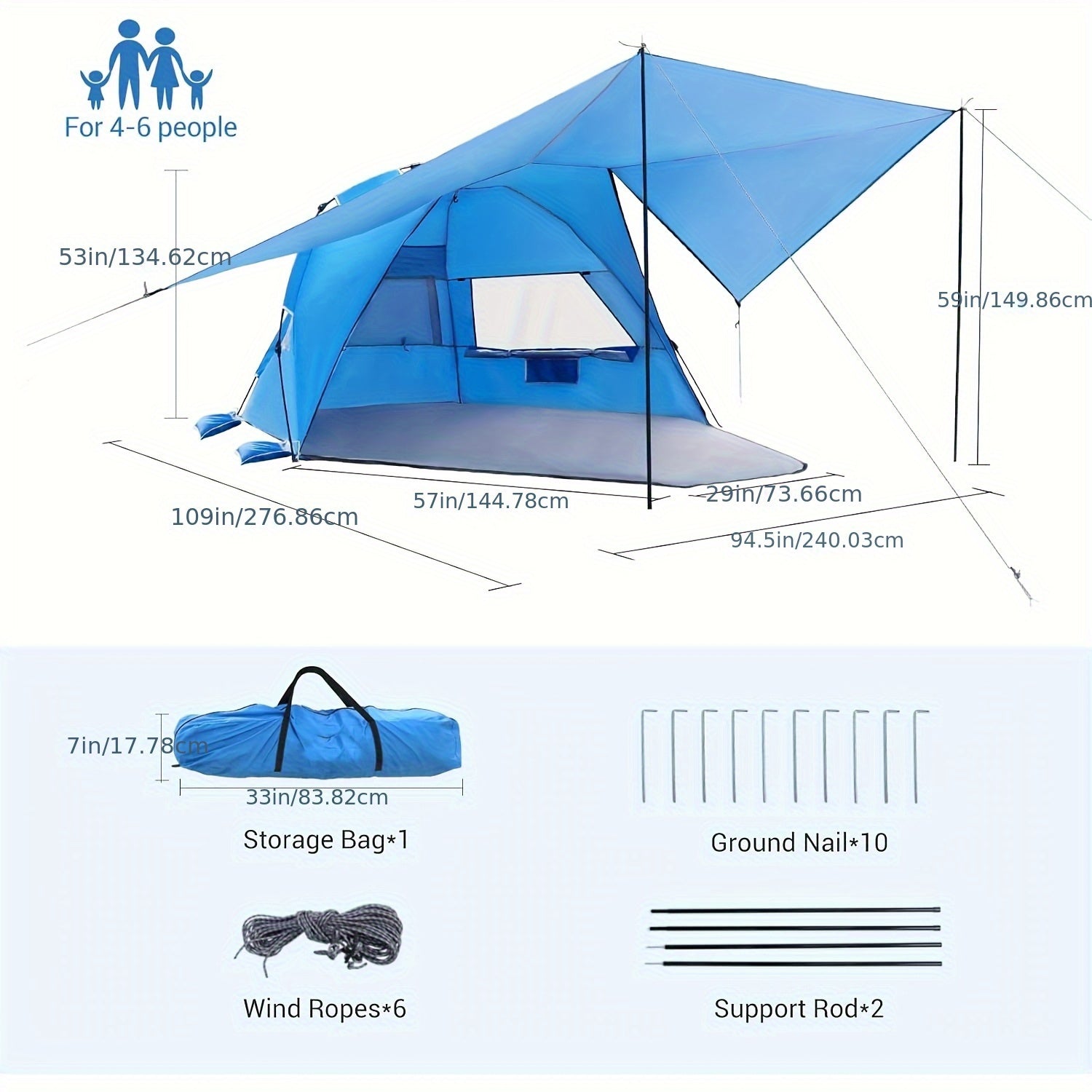 Tenda da Spiaggia Leggera e Spaziosa con Protezione UV per 4-6 Persone 7