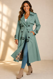 Trench lungo da donna doppiopetto con cintura in vita elegante e versatile 1