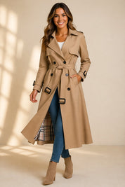 Trench lungo da donna doppiopetto con cintura in vita elegante e versatile 2