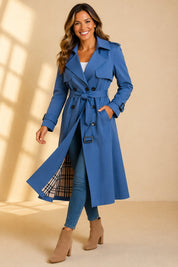 Trench lungo da donna doppiopetto con cintura in vita elegante e versatile 4