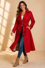 Trench lungo da donna doppiopetto con cintura in vita elegante e versatile 5