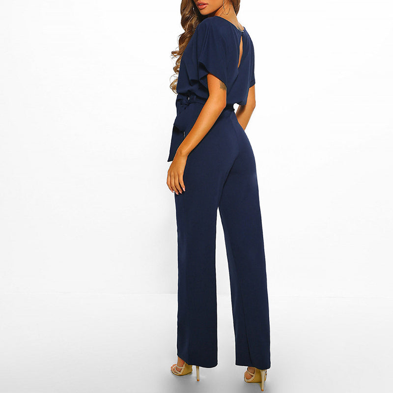 Tuta Elegante Donna a Gamba Larga con Cintura e Maniche Corte - Stile Chic e Comodo 1