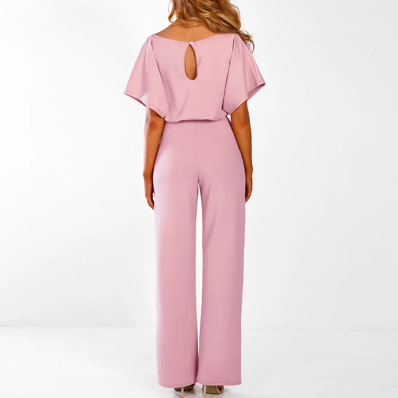 Tuta Elegante Donna a Gamba Larga con Cintura e Maniche Corte - Stile Chic e Comodo 2