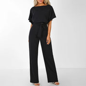 Tuta Elegante Donna a Gamba Larga con Cintura e Maniche Corte - Stile Chic e Comodo 3