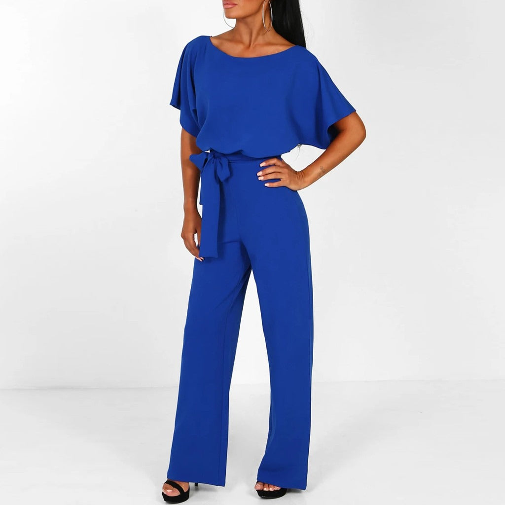 Tuta Elegante Donna a Gamba Larga con Cintura e Maniche Corte - Stile Chic e Comodo 4