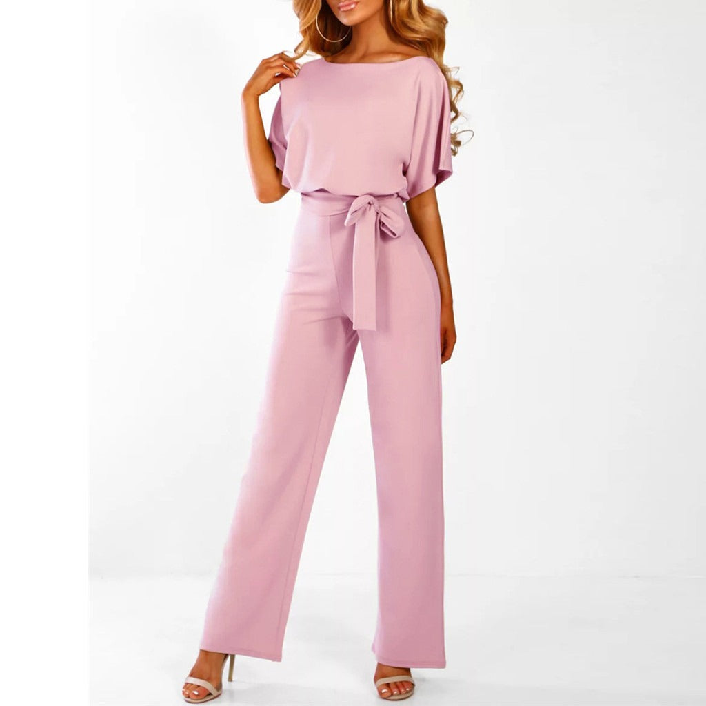 Tuta Elegante Donna a Gamba Larga con Cintura e Maniche Corte - Stile Chic e Comodo 6