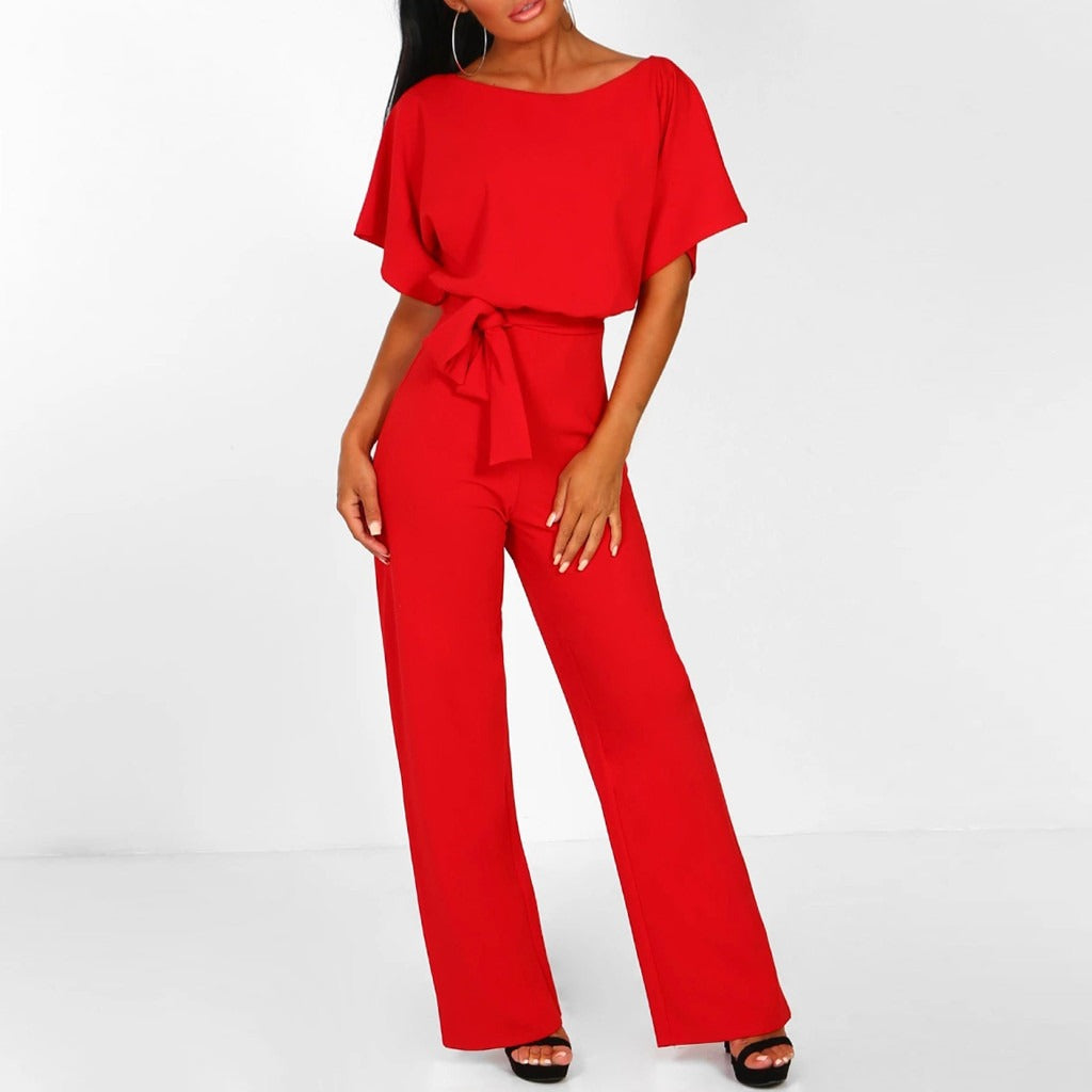Tuta Elegante Donna a Gamba Larga con Cintura e Maniche Corte - Stile Chic e Comodo 7