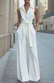 Tuta da donna elegante senza maniche con colletto e pantaloni a gamba larga 5