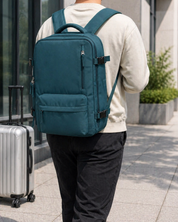Sac à dos étanche de voyage avec bretelles ergonomiques et compartiment pour ordinateur portable jusqu'à 17 pouces – 25 litres, noir/bleu/noir olive